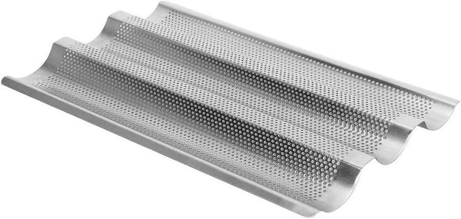 Geperforeerde broodpan Bakplaat stokbrood Brood bakken 3-golf ontwerp 38.5 cm Zilver