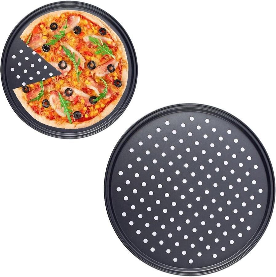 Geperforeerde Pizzaplaat Bakplaat Pizza Bakken Antiaanbaklaag 24.5 cm Zwart