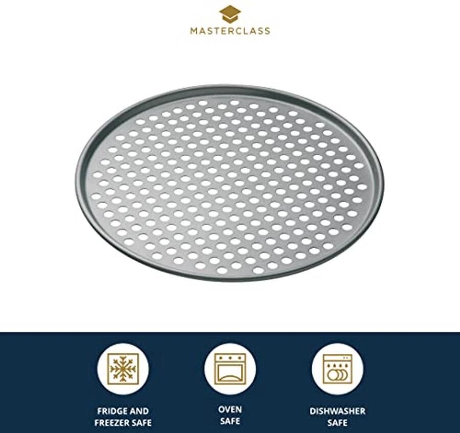 Geperforeerde pizzaplaat met antiaanbaklaag voor oven en pizzaoven rond 32 cm