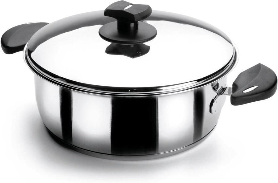 Gepolijste Braadpan Kookpan Steelpan Koken aanbraden Sandwich thermodifuser bodem 28 cm Zilver