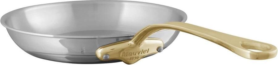 Gepolijste roestvrijstalen koekenpan 25 9 cm met messing handvat