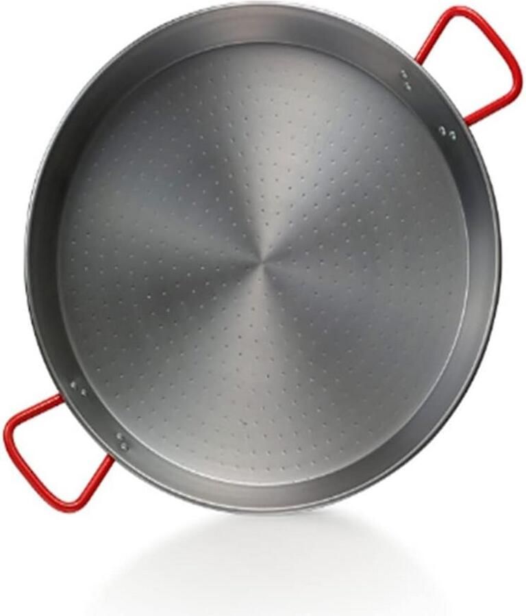 Gepolijste Stalen Paellapan 24 cm 1 Persoon 2 Handvatten Zilver Rood