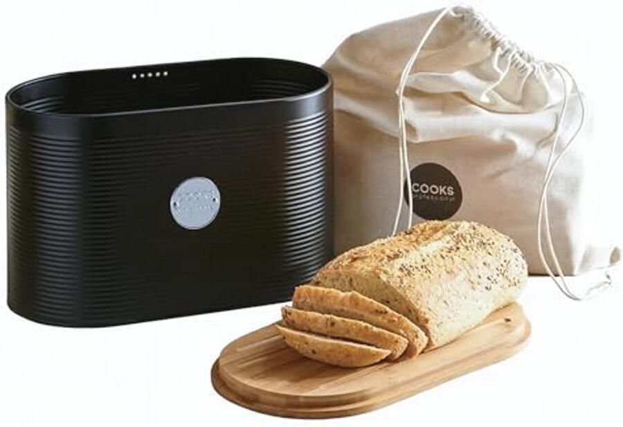 Geribbelde Broodtrommel met Bamboe Snijplankdeksel Stijlvolle Voedselopslag voor Brood en Gebak Zwart