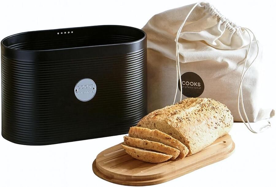 Broodtrommel met deksel Broodbox keuken Brood vers houden Inclusief snijplank 335 cm breed Zwart