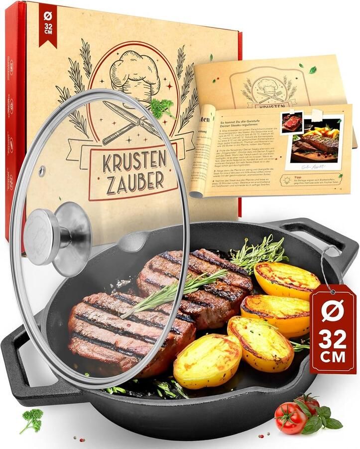 Geribbelde Gietijzeren Grillpan voor Inductie en Alle Fornuizen