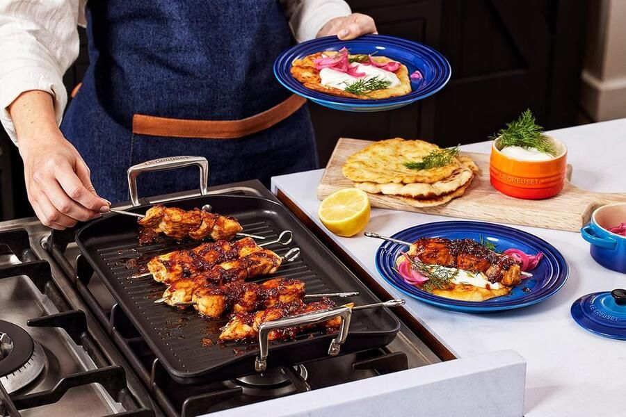 Geribbelde Grillplaat Rechthoekige Pan Binnen Grillen PFOA-vrije Anti-aanbaklaag 35 cm Mat Zwart
