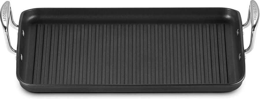 Geribbelde Grillplaat Rechthoekige Pan Binnen Grillen Versterkte Antiaanbaklaag 35 cm Mat Zwart