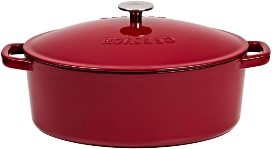 Gerlach 1760 Gietijzeren pan 5 l gietijzeren braadpan met deksel cocotte voor alle warmtebronnen oven bordeaux naturel ijzer