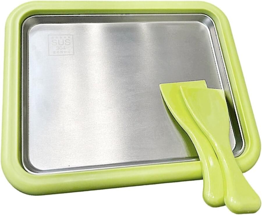 Gerolde Ijsmachine Set Dessert Maker Zelfgemaakte Desserts Roestvrijstalen Vriesplaat 26.5 x 21.5 cm Zilver