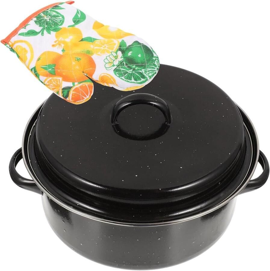 Geroosterde Zoete Aardappelpot Braadpan met deksel Koken en braden Dubbele handgrepen 24 cm Zwart