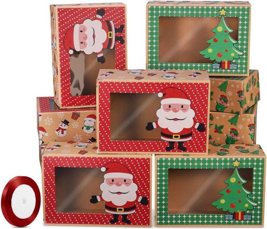 Geschenkdozen voor kerstgebak 12 stuks met kerstlinten rood en groen