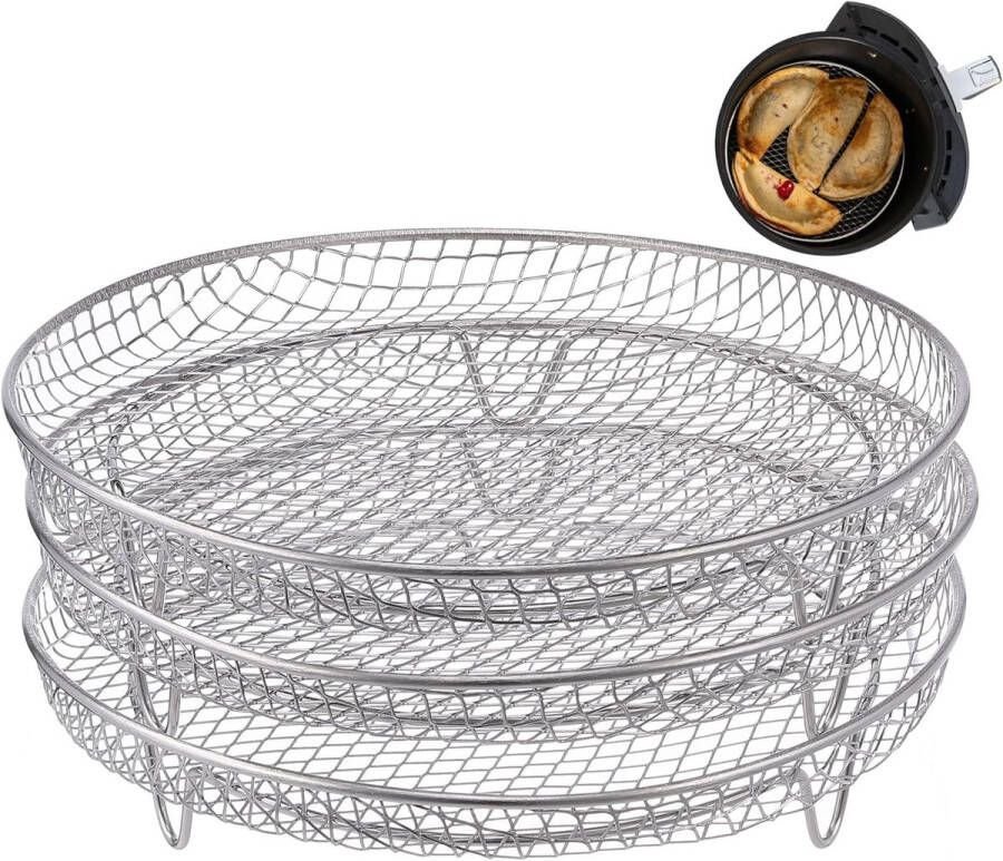 Geschikt voor 7-8 inch Airfryer-accessoires- 3 stapelbare roosters voor instant vortex- Nuwave Airfryer- Ninja Foodi Grill- meerlagig grillrooster van roestvrij staal 304- geschikt voor 5-8 liter Airfryer-oven