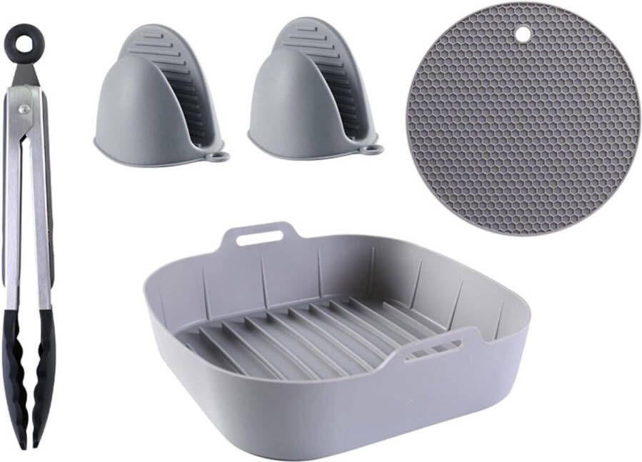 Geschikt voor Airfryer siliconen accessoires- herbruikbare siliconen 8.1 Airfryer liners met handschoenen tang isolatiemat 5 stuks herbruikbare siliconen Airfryer mand accessoires voor 4-7L-6L