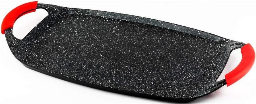 Gesmede Aluminium Grillpan Grillplaat Koekenpan Lekker Grillen Volledige Inductie Basis 47 cm Zwart