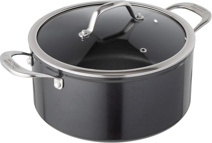 Kookpan met deksel Sauspan Aluminium Vetarm Koken Antiaanbaklaag Titanium 5 Liter Zwart