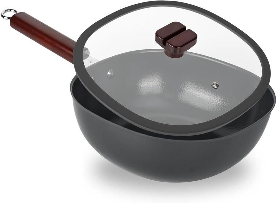 Gesmede IJzeren Pan Braadpan Veelzijdig Koken Natuurlijke Patina 24 cm Zwart