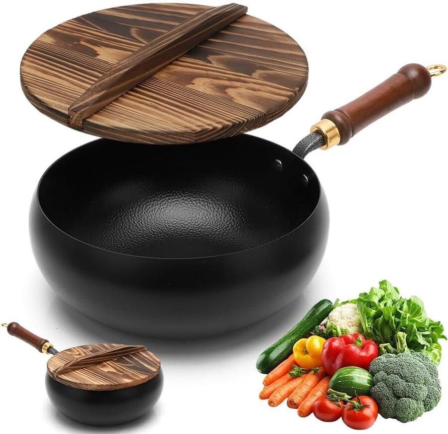 Gesmede ijzeren pan Handgesmede pan Veelzijdig koken Gelijkmatige warmte 24 cm Zwart