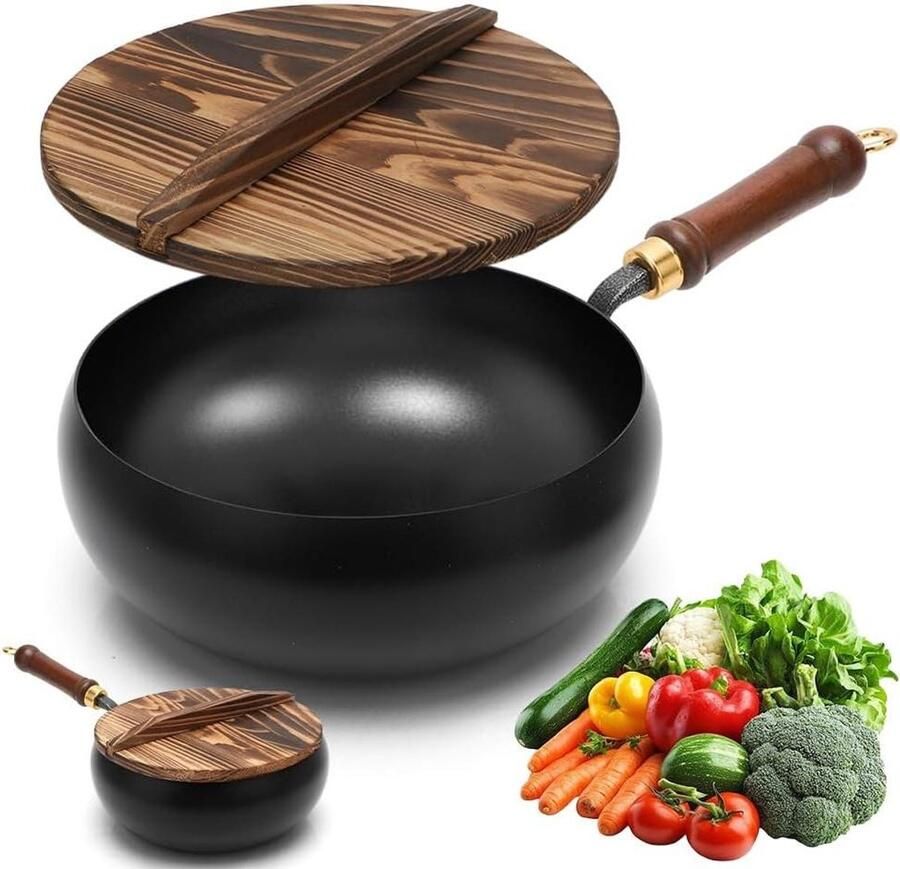 Gesmede ijzeren pan Handgesmede pan Veelzijdig koken Gelijkmatige warmte 24 cm Zwart