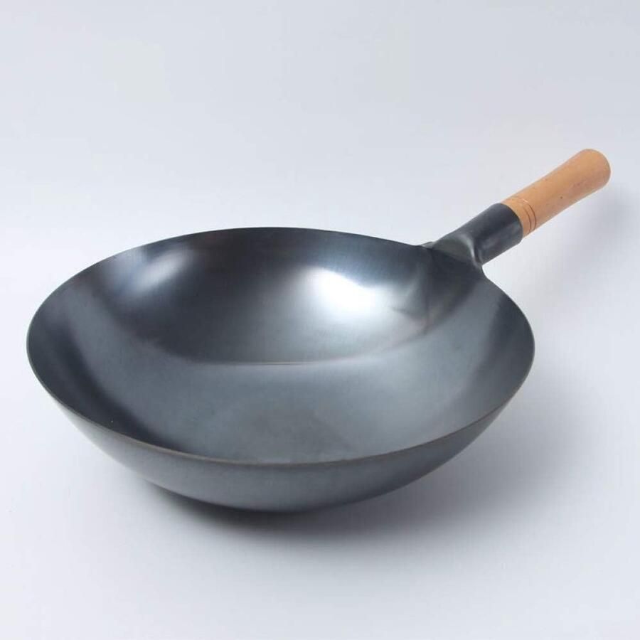 Gesmede Koekenpan Wok Ronde Bodem Koken op Gas Traditioneel Handspel 36cm Diameter