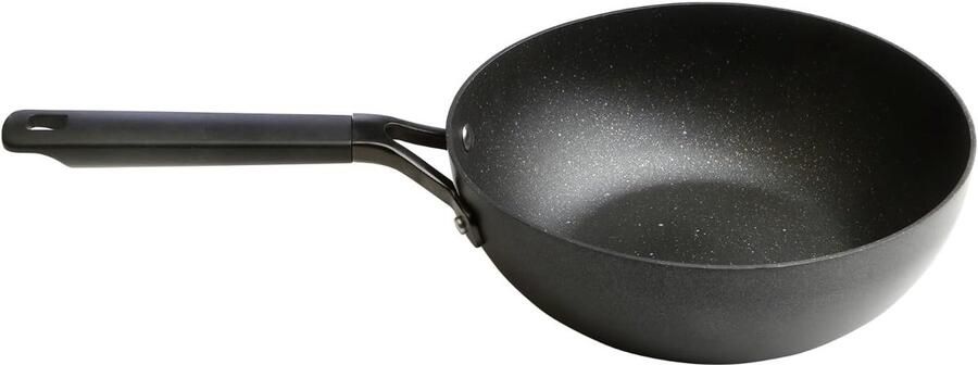 Gesmeed Aluminium Wok 28 cm – 3mm Dikte – 5-Lagen QuanTanium Anti-Aanbaklaag – Volledige Inductie – Geschikt voor Gas Keramiek Elektrisch & Oven – Zwart