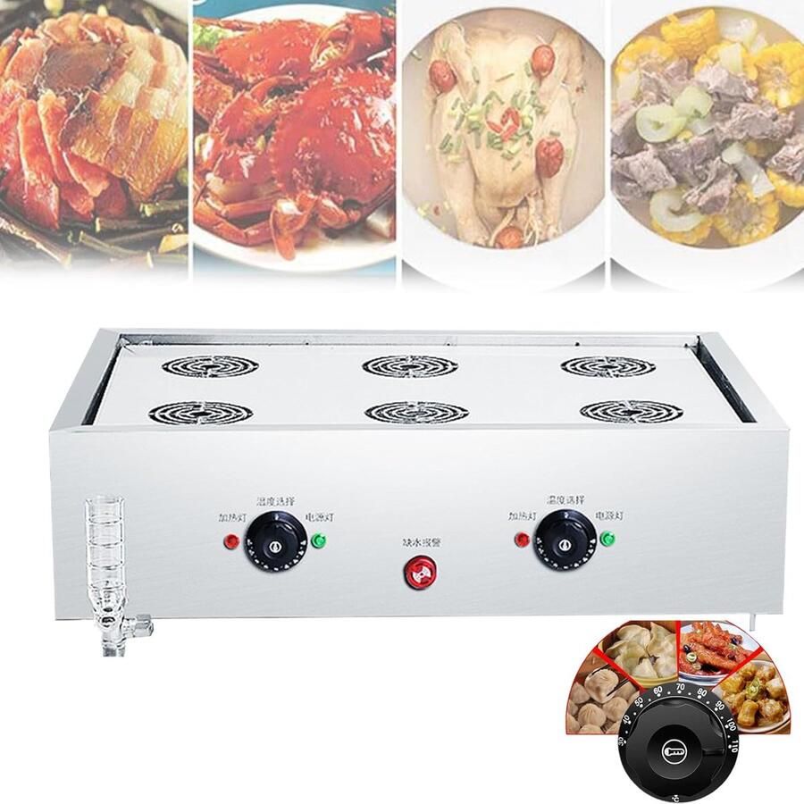 Gestoomde Broodjeswarmer Elektrische Warmhouder Voedsel Verwarmen Automatisch Alarm 6 Gaten Zilver