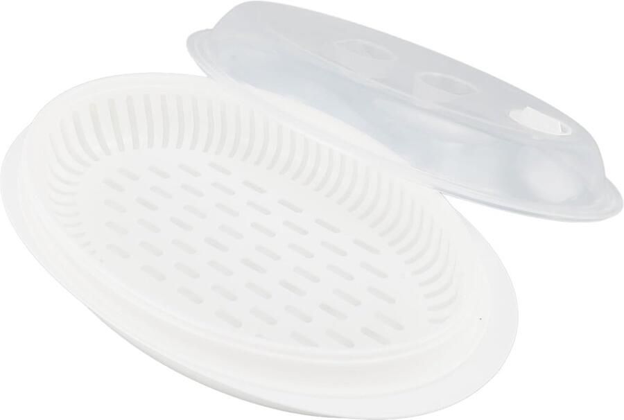 Gestoomde Visplaat Magnetron Stomer Snel Koken Vochtvasthoudend Ontwerp 33 x 18 x 8 cm Wit