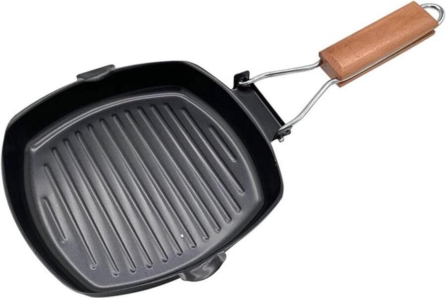 Gestreepte Grill Pan Koekenpan Binnen Koken Opvouwbaar Ontwerp 9.5 Inch Zwart