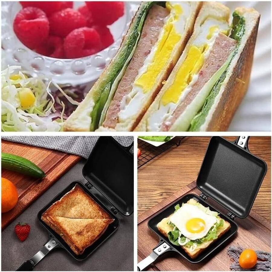 Gevulde Pannenkoekenpan Dubbele Koekenpan Ontbijt Maken Antiaanbaklaag 35 cm Zwart