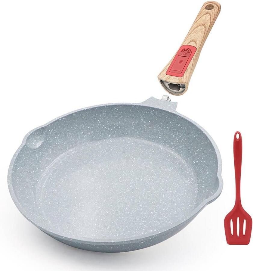 Gezonde keramische koekenpan met antiaanbaklaag 25 5 cm afneembaar handvat en ovenbestendig