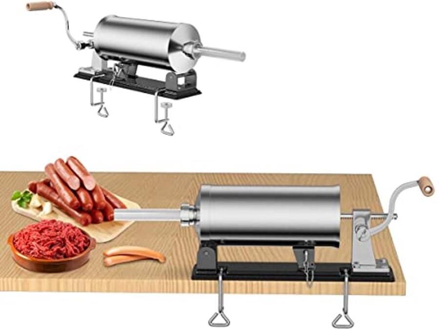 GIANTEX Worstvuller 4 8 liter handmatige worstmachine worstspuit van roestvrij staal worstpers met tafelklem en 4 vulbuizen voor zelfgemaakte