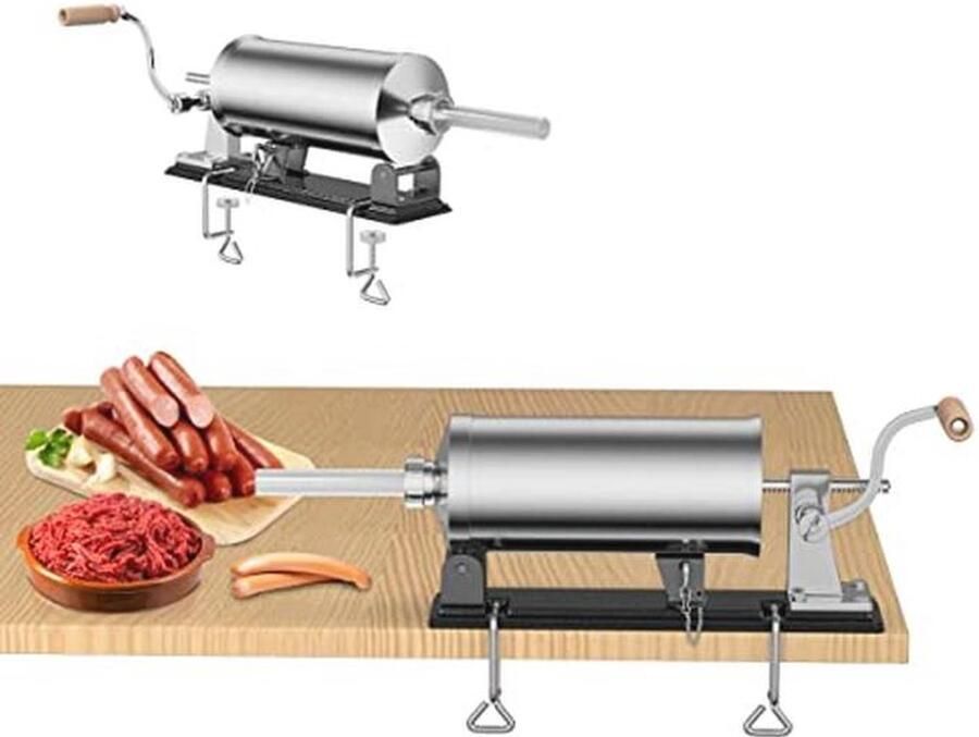 GIANTEX Worstvuller 4 8 liter handmatige worstmachine worstspuit van roestvrij staal worstpers met tafelklem en 4 vulbuizen voor zelfgemaakte