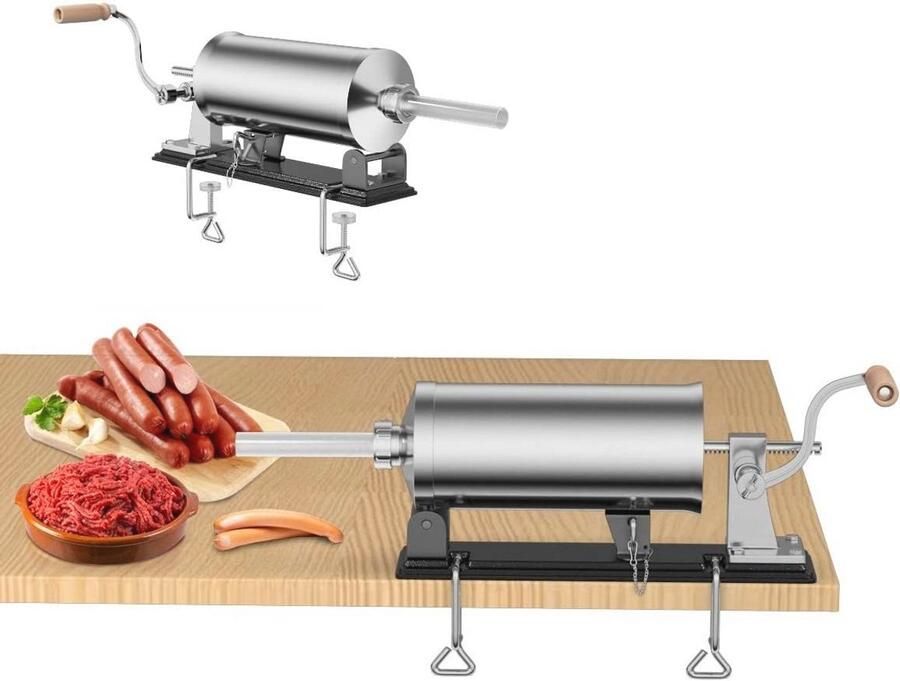 GIANTEX Worstvuller 4 8 liter handmatige worstmachine worstspuit van roestvrij staal worstpers met tafelklem en 4 vulbuizen voor zelfgemaakte
