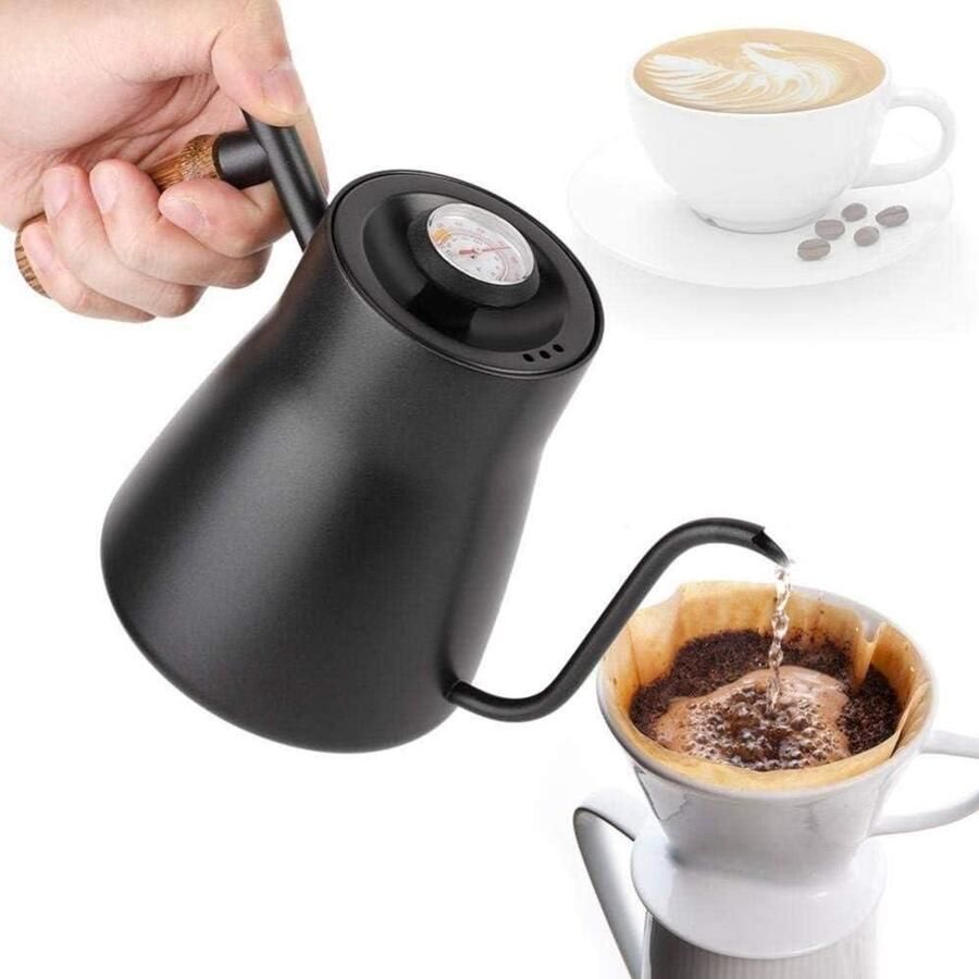 Giet over ketel Zwanenhals waterkoker Koffie zetten Houten handvat 850 ml Roestvrij staal