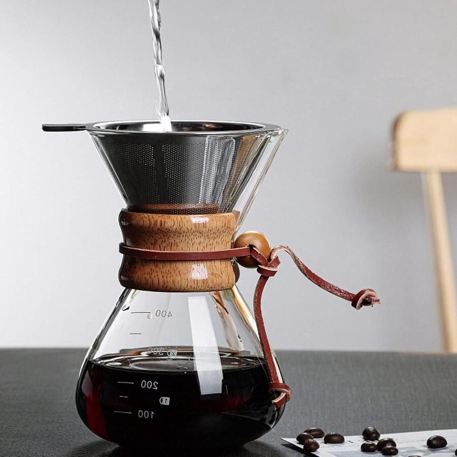 Giet over Koffiezetapparaat Koffiezetter Glas Koffie Zetten Dubbellaags Filter 400 ml Bruin