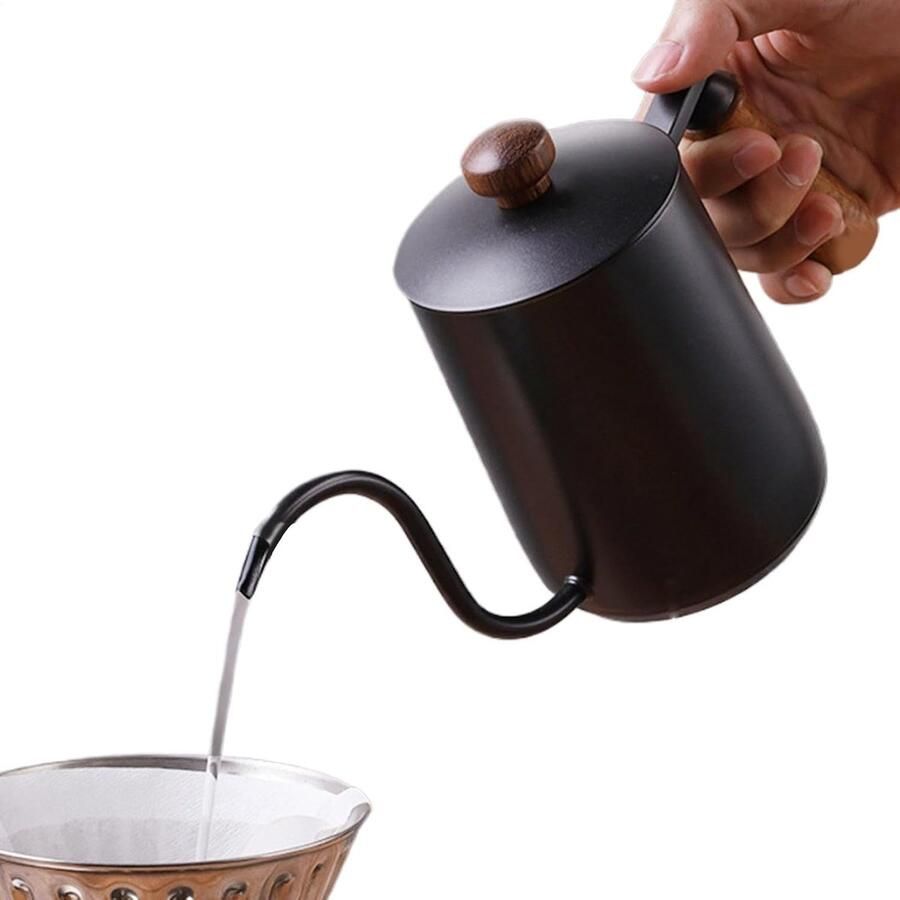 Giet over waterkoker Koffiezetkan Theeketel Precisie koffie zetten Zwanenhals tuit 600 ml Zilver