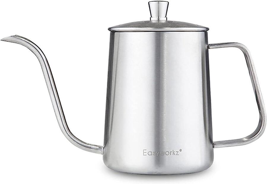 Giet Over Waterkoker Roestvrij Staal Zwanenhals Lange Smalle Druppeluitloop Koffie Pot 350ml (Zilver)