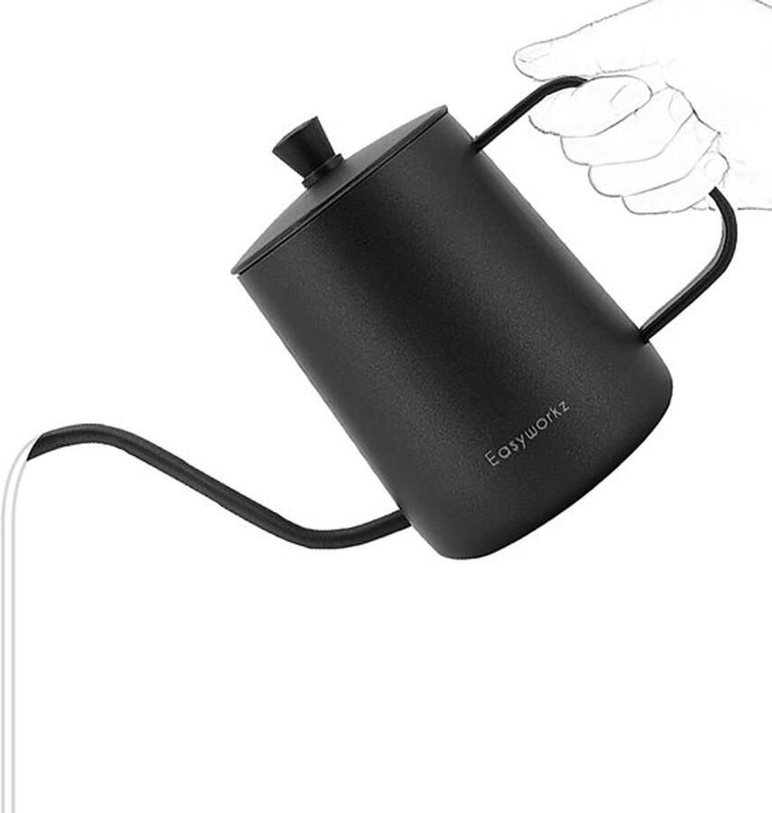 Giet Over Waterkoker Roestvrij Staal Zwanenhals Lange Smalle Druppeluitloop Koffie Pot 350ml (Zwart)