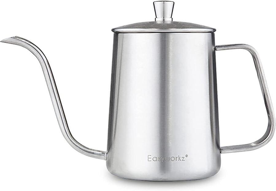 Giet over Waterkoker Roestvrij Staal Zwanenhals Lange Smalle Druppeluitloop Koffie Pot 600ml (Zilver)