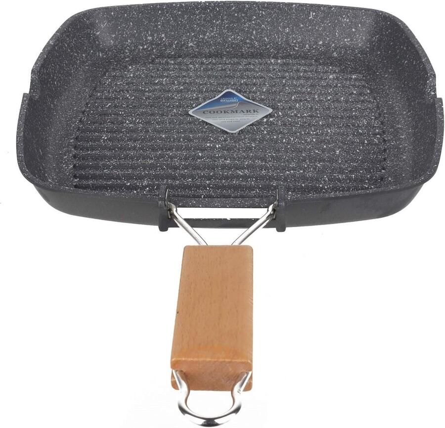 Gietaluminium Grillpan 28 cm Vierkant met Houten Handvat Geschikt voor Inductie