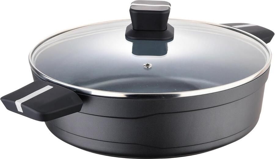 Gietaluminium Koekenpan Laag 28 cm met Deksel Geschikt voor Alle Warmtebronnen incl. Inductie