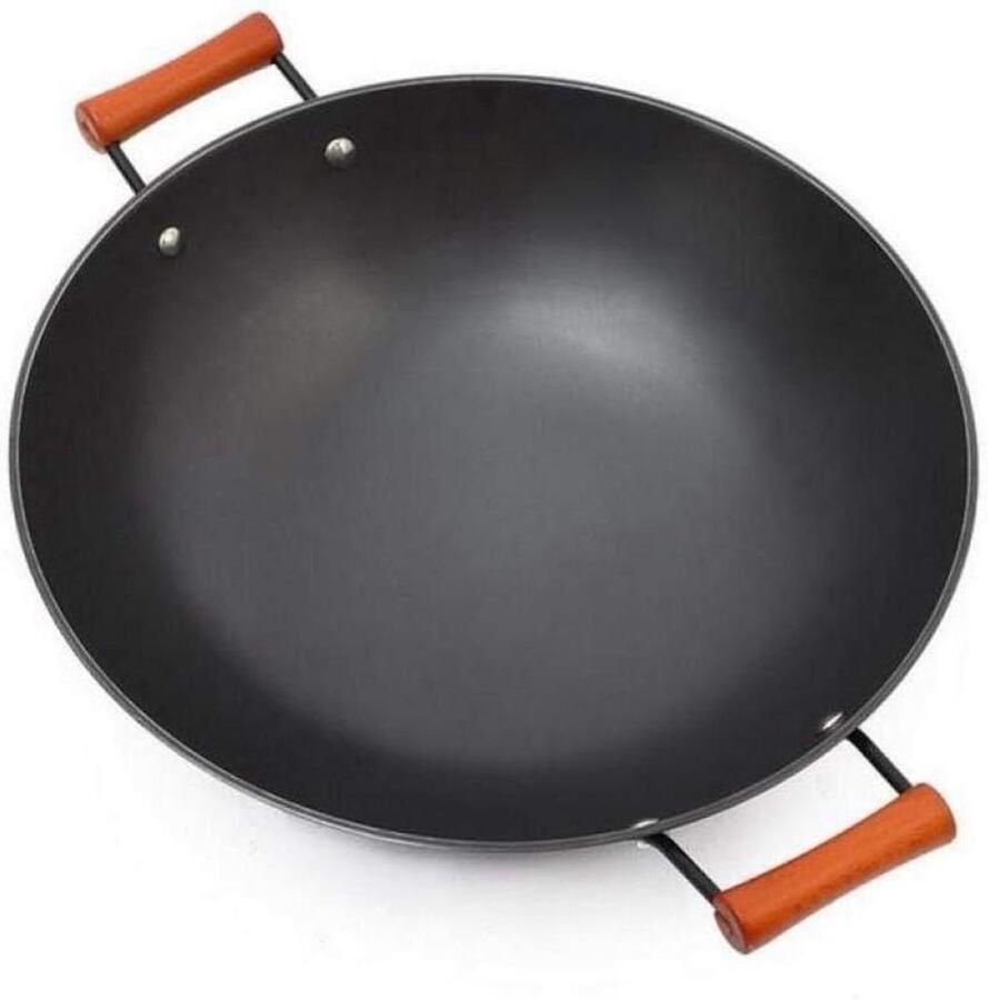 Giethouten Wok Wokpan Koekenpan Buiten Koken Zonder Coating 42 cm Zwart