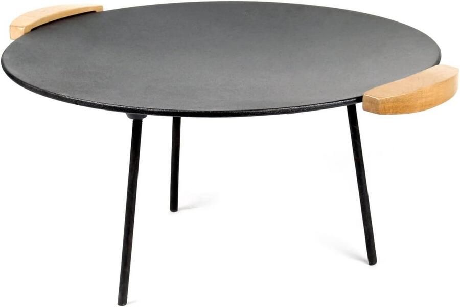 Gietijzer Dutch Oven Grillpan met Houten Handvatten Ø 44 cm Ronde Bakplaat voor Kampvuur & BBQ