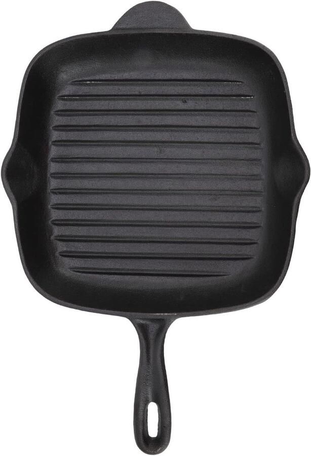 Gietijzer Grillpan Steak Pan Koekenpan Lekker Grillen Dubbel Uitlaat Ontwerp 28 cm Zwart