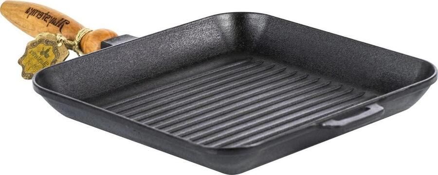 Gietijzer Grillpan Steakpan Koekenpan Grillen en Bakken Gelijkmatige Warmteverdeling 28 x 28 x 4 cm Zwart