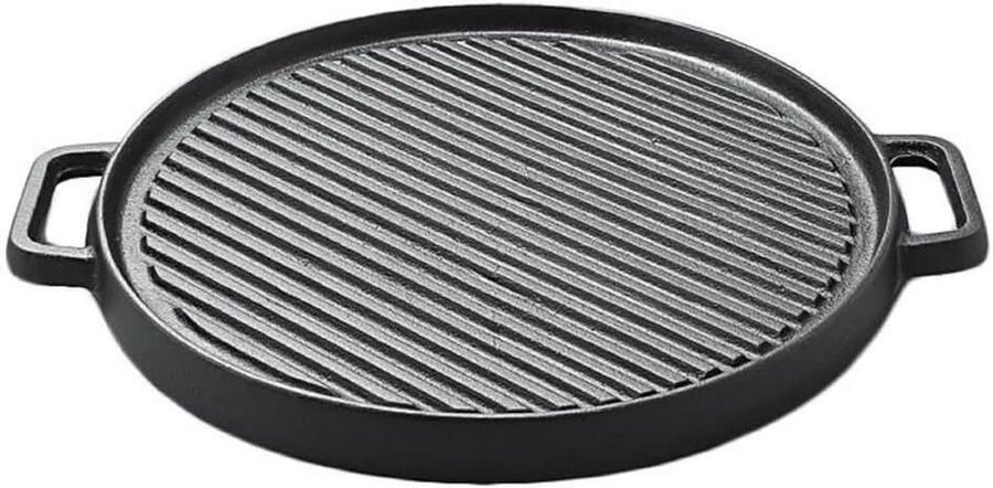 Gietijzeren Bakpan Dubbelzijdig Grillen Koken en Bakken Platte Koekenpan Ontwerp 33cm Doorsnee Zwart