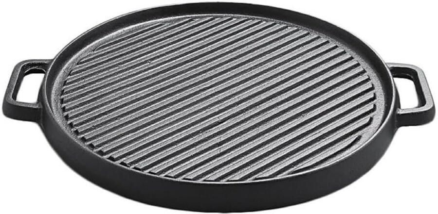 Gietijzeren Bakpan Dubbelzijdige Grillpan Koken en Grillen Natuurlijk Anti-aanbak 30cm Rond Zwart