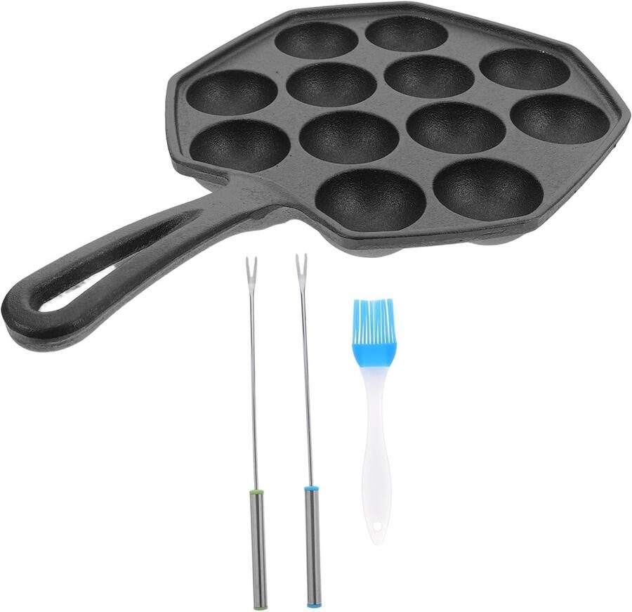 Gietijzeren Bakpan Octopusballetjes Pan Lekkere Snacks Maken Gelijkmatige Warmteverdeling 29 x 18.5 cm Zwart