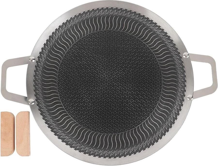 Gietijzeren Bakplaat BBQ Grillpan Binnen en Buiten Koken Gelijkmatige Warmte 38 cm Zwart