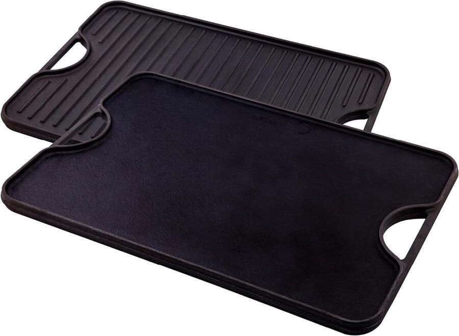 Gietijzeren Bakplaat Dubbele Brander Buiten Koken Omkeerbaar Oppervlak 50 x 35 cm Zwart