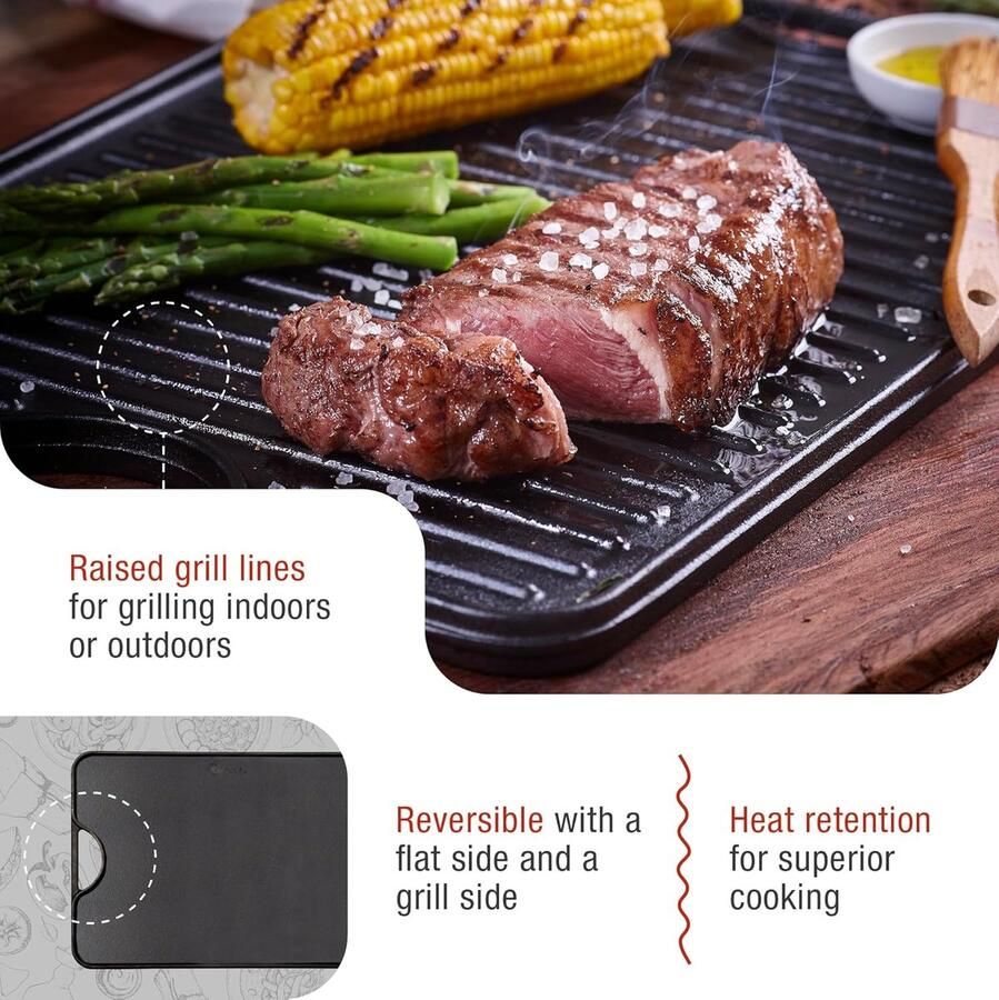 Gietijzeren Bakplaat Dubbele Brander Pan Buiten Koken Vooraf Gekruid 50 x 35 cm Zwart